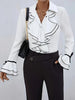 Women's Routine Fit Single Breasted Polyester Solid Color Shirt Collar Long Sleeve Ruffle Basic Blazer for Spring in White Black