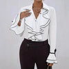 Women's Routine Fit Single Breasted Polyester Solid Color Shirt Collar Long Sleeve Ruffle Basic Blazer for Spring in White Black