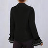 Women's Routine Fit Single Breasted Polyester Solid Color Shirt Collar Long Sleeve Ruffle Basic Blazer for Spring in White Black