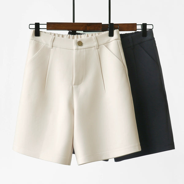 Women's Lightweight Polyester Zipper Casual Wide Leg Straight Leg Shorts for Summer Office in Black Apricot