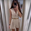 Women's Sleeveless V-Neck Polyester Blazer with Zipper Detail Pastoral Style for Spring in Slim Fit