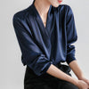 Women's Slim Fit Satin Solid Color V-Neck Long Sleeve Pullover Blazer with Button for Work Office in White