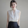 Women's Slim Fit Satin Solid Color V-Neck Long Sleeve Pullover Blazer with Button for Work Office in White