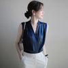 Women's Slim Fit Satin Solid Color V-Neck Long Sleeve Pullover Blazer with Button for Work Office in White