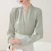 Women's Slim Fit Satin Solid Color V-Neck Long Sleeve Pullover Blazer with Button for Work Office in White
