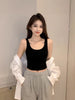 Women's A-shaped Cotton Solid Color Casual Office Style Vest Lightweight Sleeveless for Summer in Black White