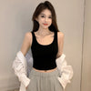 Women's A-shaped Cotton Solid Color Casual Office Style Vest Lightweight Sleeveless for Summer in Black White