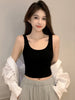 Women's A-shaped Cotton Solid Color Casual Office Style Vest Lightweight Sleeveless for Summer in Black White