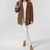 Women's Routine Fit Autumn Polyester Solid Color Lapel Single Breasted Long Sleeve Blazer with Buttons for Office in Brown Black Apricot