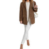 Women's Routine Fit Autumn Polyester Solid Color Lapel Single Breasted Long Sleeve Blazer with Buttons for Office in Brown Black Apricot