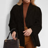 Women's Routine Fit Autumn Polyester Solid Color Lapel Single Breasted Long Sleeve Blazer with Buttons for Office in Brown Black Apricot