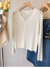 Women's Routine Fit Wool Blend Solid Color V-Neck Long Sleeve Button Cardigan for Spring Fall in White Black Pink Apricot