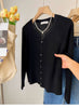 Women's Routine Fit Wool Blend Solid Color V-Neck Long Sleeve Button Cardigan for Spring Fall in White Black Pink Apricot