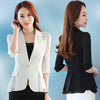 Women's Slim Fit Autumn Polyester Solid Color Polo Collar One Button Sophisticated Style Jacket in White Blue