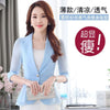 Women's Slim Fit Autumn Polyester Solid Color Polo Collar One Button Sophisticated Style Jacket in White Blue