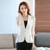 Women's Slim Fit Autumn Polyester Solid Color Polo Collar One Button Sophisticated Style Jacket in White Blue