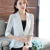 Women's Slim Fit Autumn Polyester Solid Color Polo Collar One Button Sophisticated Style Jacket in White Blue