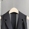 Women's A-Shaped Sleeveless Sheep Wool Solid Color Suit Collar One Button Vest for Spring Summer Wear in Black White