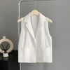 Women's A-Shaped Sleeveless Sheep Wool Solid Color Suit Collar One Button Vest for Spring Summer Wear in Black White