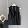 Women's A-Shaped Sleeveless Sheep Wool Solid Color Suit Collar One Button Vest for Spring Summer Wear in Black White