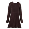 Women's Ribbed Knit Mini Dress, High Neck, Long Sleeves and Fitted Shape