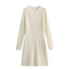 Women's Ribbed Knit Mini Dress, High Neck, Long Sleeves and Fitted Shape