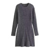 Women's Ribbed Knit Mini Dress, High Neck, Long Sleeves and Fitted Shape