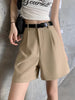 Women's Simple Ice Silk Slim Fit High Waist A-Line Casual Shorts for Spring Summer Sophisticated Style in Khaki Black White