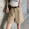 Women's Simple Ice Silk Slim Fit High Waist A-Line Casual Shorts for Spring Summer Sophisticated Style in Khaki Black White