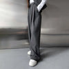 Women's Casual Polyester Solid Color Straight Leg Loose Fit Wide Leg Suit Pants for Spring Fall in Black Grey