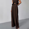 Women's Casual Polyester Solid Color Straight Leg Loose Fit Wide Leg Suit Pants for Spring Fall in Black Grey