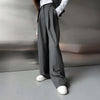 Women's Casual Polyester Solid Color Straight Leg Loose Fit Wide Leg Suit Pants for Spring Fall in Black Grey