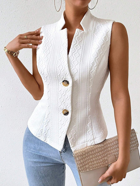 Women's Sleeveless Suit Vest, Jacquard Texture, Button Front, Polyester