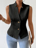 Women's Sleeveless Suit Vest, Jacquard Texture, Button Front, Polyester