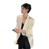 Women's Loose Fit Satin Figure Pattern Suit Collar One Button Long Sleeve Jacket with 3D Pattern for Office in Champagne White Black