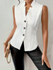 Women's Slim Fit Spring Polyester Solid Color V-Neck Sleeveless Three Button Single Breasted Cardigan Style Vest for Commute in White
