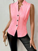 Women's Slim Fit Spring Polyester Solid Color V-Neck Sleeveless Three Button Single Breasted Cardigan Style Vest for Commute in White