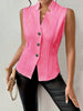 Women's Slim Fit Spring Polyester Solid Color V-Neck Sleeveless Three Button Single Breasted Cardigan Style Vest for Commute in White