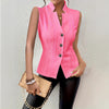 Women's Slim Fit Spring Polyester Solid Color V-Neck Sleeveless Three Button Single Breasted Cardigan Style Vest for Commute in White