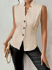 Women's Slim Fit Spring Polyester Solid Color V-Neck Sleeveless Three Button Single Breasted Cardigan Style Vest for Commute in White