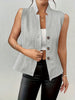Women's Slim Fit Spring Polyester Solid Color V-Neck Sleeveless Three Button Single Breasted Cardigan Style Vest for Commute in White