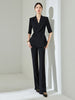 Women's Polyester Lace Up Five-Quarter Sleeves Two Piece Blazer and Micro Flare Pants Set for Summer in Black