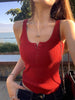 Women's Slim Fit Ice Silk Solid Color Off Shoulder Sling Style Summer Vest Top for Casual Layering in White Black Yellow Red