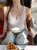 Women's Slim Fit Ice Silk Solid Color Off Shoulder Sling Style Summer Vest Top for Casual Layering in White Black Yellow Red