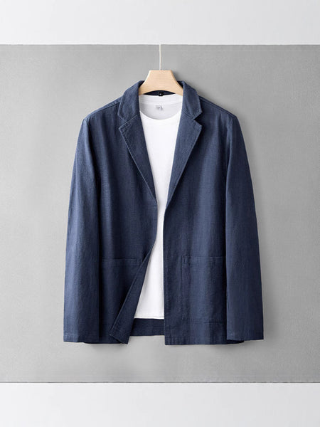 Women's Loose Fit Linen Blend Solid Color Notch Lapel Long Sleeve Single Button Blazer Jacket for Casual Leisure in Apricot Grey