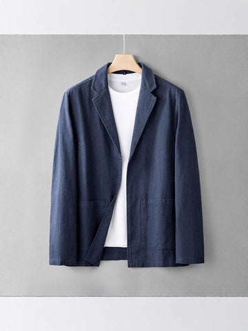 Women's Loose Fit Linen Blend Solid Color Notch Lapel Long Sleeve Single Button Blazer Jacket for Casual Leisure in Apricot Grey