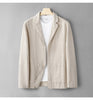 Women's Loose Fit Linen Blend Solid Color Notch Lapel Long Sleeve Single Button Blazer Jacket for Casual Leisure in Apricot Grey