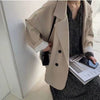 Women's Loose Fit Halter Neck Double Breasted Polyester Long Sleeve Casual Jacket for Urban Spring Style in Black