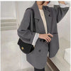 Women's Loose Fit Halter Neck Double Breasted Polyester Long Sleeve Casual Jacket for Urban Spring Style in Black