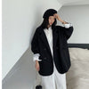 Women's Loose Fit Halter Neck Double Breasted Polyester Long Sleeve Casual Jacket for Urban Spring Style in Black